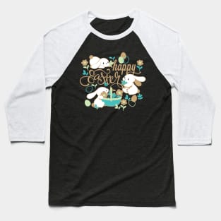 Cute Spring Bunny and Easter Garden Baseball T-Shirt